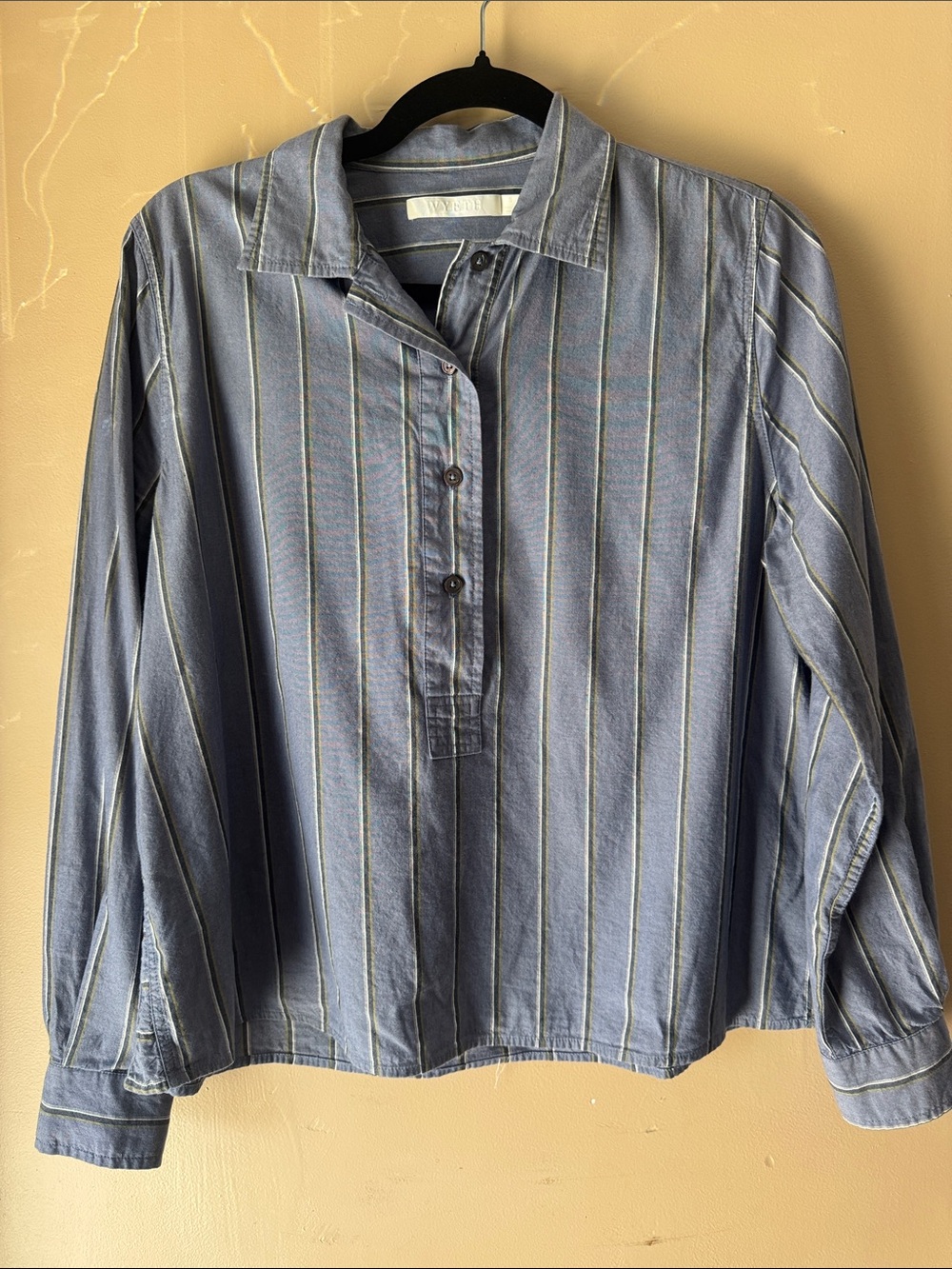 Wyeth California Blue & Cream Ticking Stripe Popover Blouse